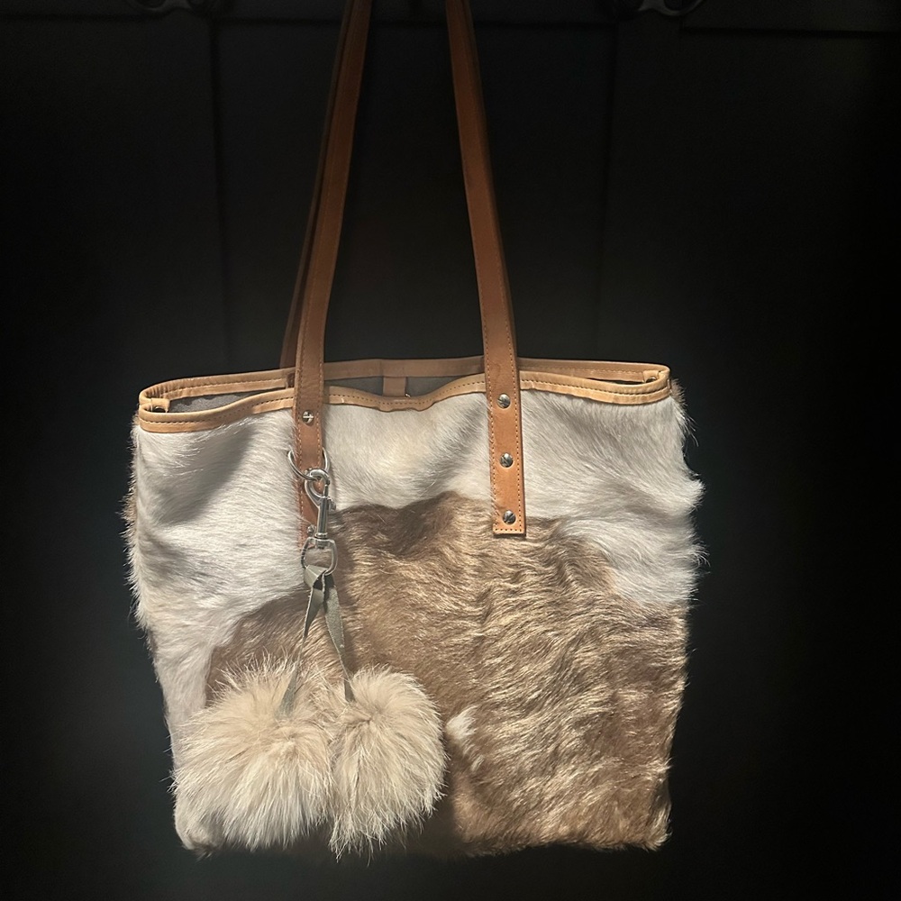 Elegant Tan and Brown Fur Tote Bag